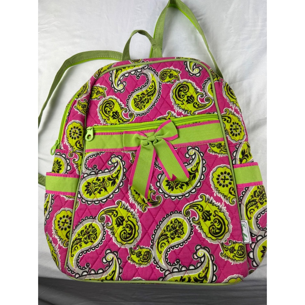 Backpack Pink Green Paisley Quilted Bow Small Travel School Bag